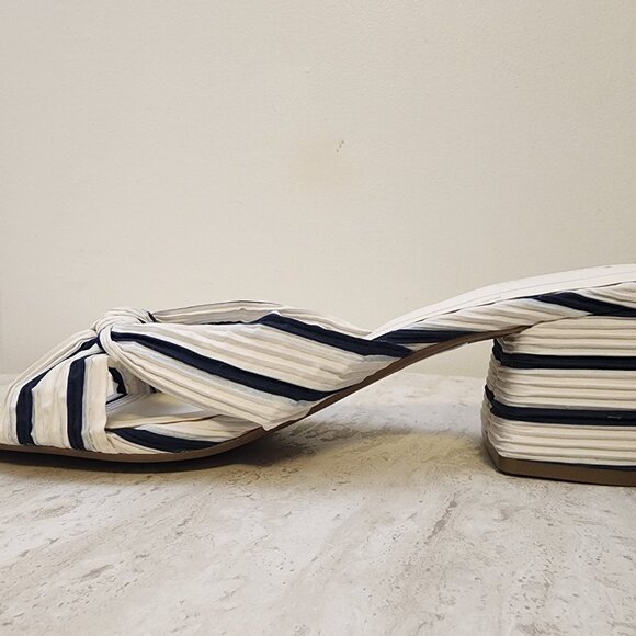 On 34th Womens Gaiaa Bow Block-Heel D Navy Stripe Fabric 10.5M - A014 \13 - Picture 6 of 10